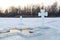 Ice cross on the Dnieper river in Ukraine in the Dnieper city on the river, faith, religion