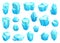 Ice crystals, blue magic gems vector icons set