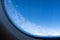 Ice crystals, snowflakes on airplane window