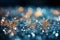 Ice crystals and snowflakes close-up bokeh background. Happy New Year, Christmas, winter holiday season, snow melting. Blue snowy