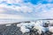 Ice cube breaking on black rock beach , Iceland winter season la