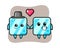 Ice cube cartoon character couple with fall in love gesture