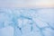 Ice-drift of Baikal lake. Turquoise ice floe. Winter landscape.