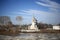 Ice drift on the river in Russia, the church on the shore, the i