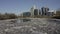 Ice Drift In Vilnius, Lithuania. River Neris. Ice floes float on the river in the spring. Ice drift movement. Winter landscape.