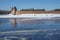 Ice drift on the Volkhov River near the Kremlin walls, early spring. Veliky Novgorod