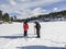 Ice fishermen with a hand ice auger