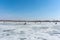 Ice Fishing Cold but Sunny Day of Winter. winter sports, text space, copy space