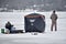 Ice Fishing Father and Son with Tent