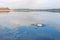 Ice fishing rod on frozen lake