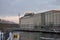 Ice floating in the Spree river with TV tower and Spree river background in Berlin Germany