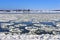 Ice floes on the frozen Vistula river. Beautiful winter landscape