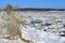 Ice floes on the frozen Vistula river. Beautiful winter landscape