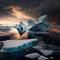 Ice floes and icebergs in the frigid Arctic impacted by global warming, Generative Ai