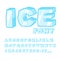 Ice font. Cold letters. Transparent blue alphabet. Frosty alphabet. frozen lettering