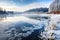 ice forming on a small lake during a cold spell