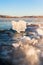 Ice on the frozen lake. Macro image, shallow depth of field