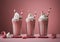 ice glass cream sweet cocktail milkshake pink retro drink beverage. Generative AI.