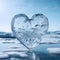 Ice heart in a winter land covered with snow. Heart as a symbol of affection and