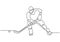 Ice hockey athlete player. One continuous line drawing minimalism person with stick playing winter game sport