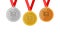 Ice hockey complete shinny medals set gold siver and bronze in flat style