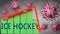 Ice hockey and Covid-19 virus, symbolized by viruses and a price chart falling down with word Ice hockey to picture relation