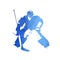 Ice hockey goalie, abstract blue geometric vector silhouette