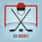 Ice hockey helmet, puck, sticks and goal. Vector background.