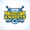 Ice hockey knights team logo template. Shield, swords, ribbon &