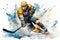 Ice hockey player in action watercolor illustration. Generative AI