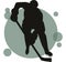 Ice hockey player flat vector illustration. silhouettes Adult young man in uniform holding hockey stick cartoon character.