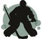 Ice hockey player flat vector illustration. silhouettes Adult young man in uniform holding hockey stick cartoon character.