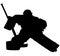 Ice hockey player Goaltender, goalie in full goalkeeper equipment playing ice hockey. Isolated Silhouette