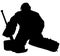 Ice hockey player Goaltender, goalie in full goalkeeper equipment playing ice hockey. Isolated Silhouette