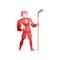Ice hockey player, male athlete character in red uniform, active sport lifestyle vector Illustration on a white