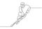 Ice hockey player. One continuous line drawing minimalism person with stick playing winter game sport