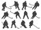 Ice hockey players and goalie vector silhouettes