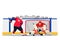 Ice hockey players on stadium rink flat cartoon