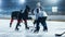 Ice Hockey Rink Arena Game Start: Two Players Brutal Face off, Sticks Ready, Referee Drops the Puck