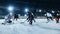 Ice Hockey Rink Arena: Professional Forward Player Breaks Defense, Hitting Puck with Stick to Score