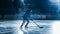Ice Hockey Rink Arena: Professional Player Training Alone. Skates, Practices Shooting, Hitting