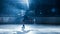 Ice Hockey Rink Arena: Professional Player Training Alone. Skates, Practices Shooting, Hitting