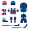 Ice hockey sport equipment set. ice hockey equipment in flat style. Isolated ice hockey equipment on white background