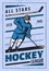 Ice hockey sport game player, stick, puck