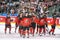 Ice hockey team Canada giving thanks for fans after game