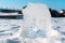 Ice hummocks on a frozen river. Huge chunks of ice close-up. Winter background