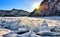 Ice hummocks on Lake Baikal in evening sunshine