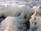 Ice icicles near river in winter, Lithuania