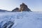 Ice of Lake Baikal. Shamanka rock, winter nature