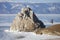 Ice of Lake Baikal. Shamanka rock, winter nature